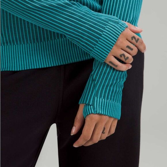 Lululemon Rest Less Pullover Colour Rib Green Jasper / Oceanic- Size 10 - Picture 3 of 8